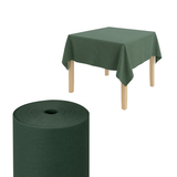 Tavolino di legno con sopra tovaglia monouso  e rotolo color verde scuro