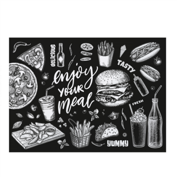 Tovaglietta americana nera  con fantasia enjoy your meal