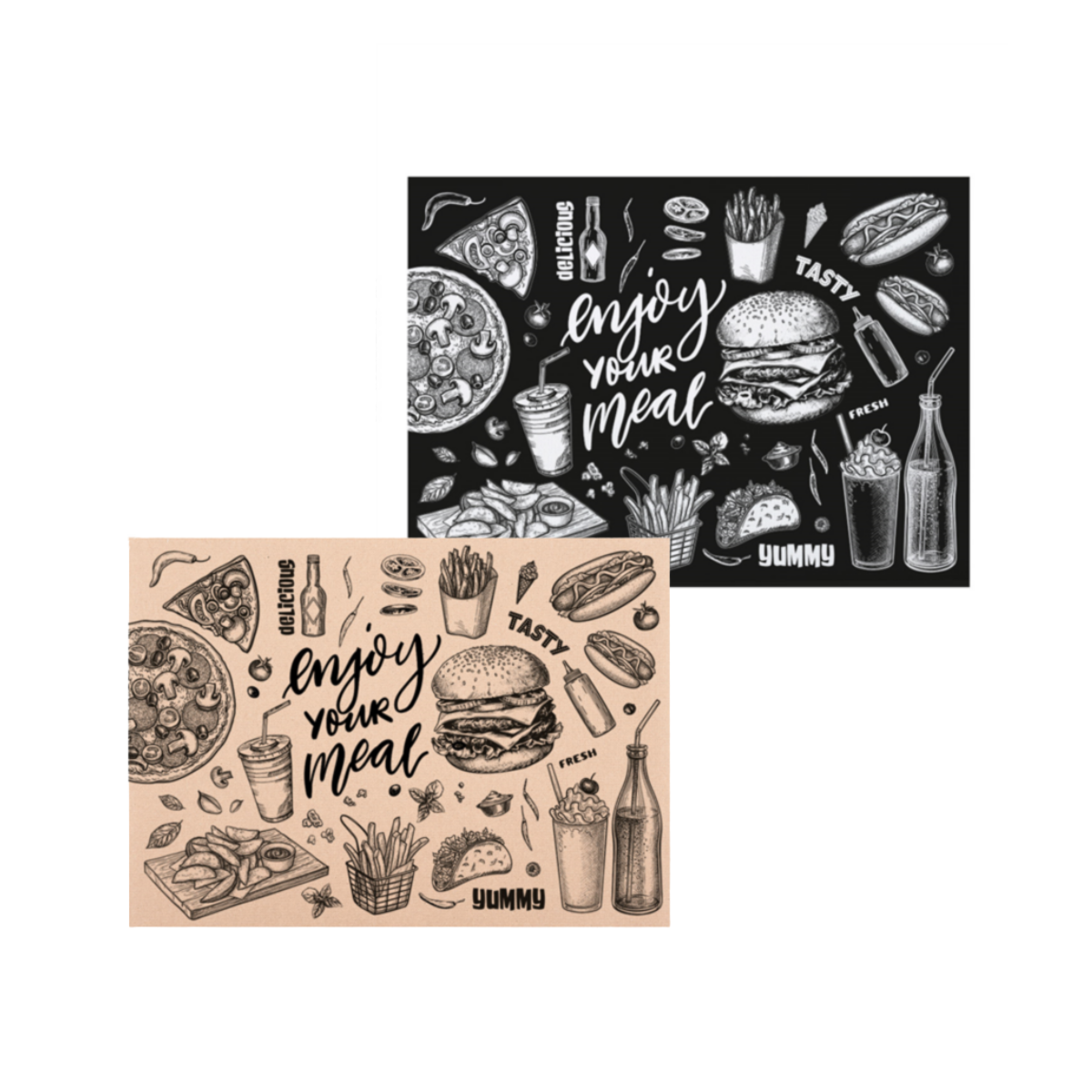 Tovaglietta americana nera e avana con fantasia enjoy yoir meal
