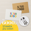 Tovagliette personalizzate con il tuo logo. Una bianca una color avana. Scritta in primo piano da 6000 pz stampa piu colori