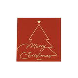Tovagliolo di carta rosso con stilizzato in oro albero di natale e scritta merry christmas