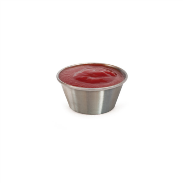 Vaschetta in acciaio per salse piena di ketchup