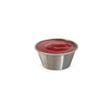 Vaschetta in acciaio per salse piena di ketchup
