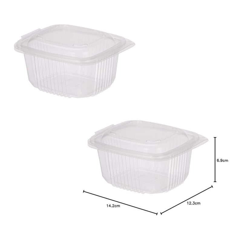 Vaschetta di plastica trasparente chiusa mostrata con le sue misure e senza