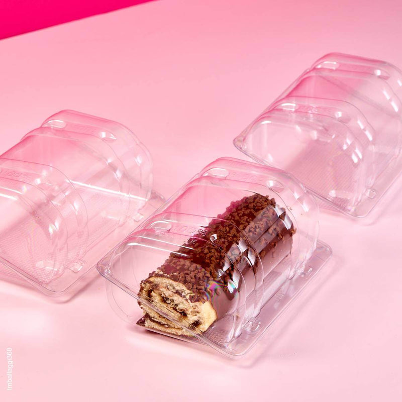 Vaschetta per alimenti con coperchio forma arrotondata per contenere rotolo dolce