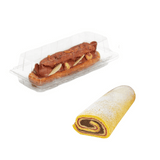 Vaschetta per rotolo dolce farcito, di plastica, con un dolce dentro ed uno fuori