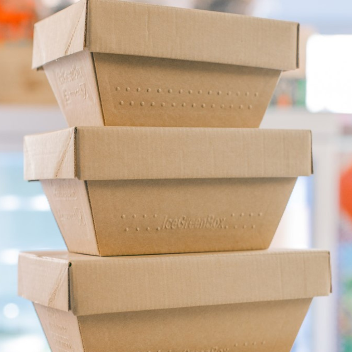 Vaschette per il gelato di carta color avana impilate, tre diverse dimensioni 