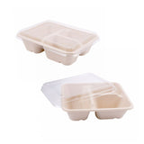 Vassoi di carta quattro scomparti con coperchio trasparente di plastica, mostrato chiuso e con coperchio appoggiato