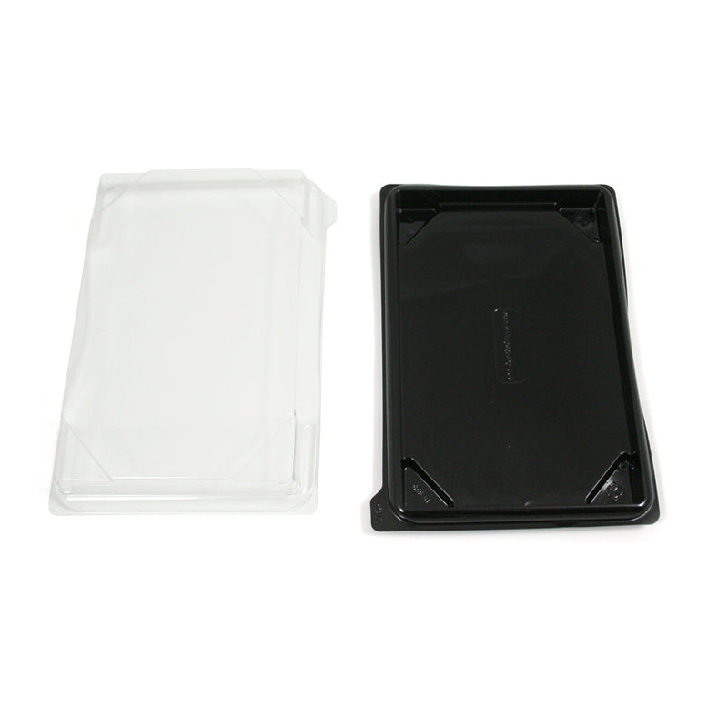 Vassoio nero rettangolare con coperchio trasparente , divisi 