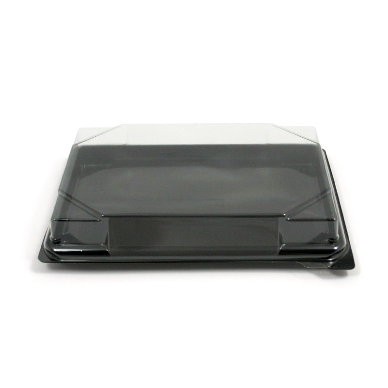 Vassoio porta torta quadrato con base nera e coperchio trasparente 