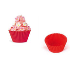 Pirottino rosso vuoto e con muffin rosa