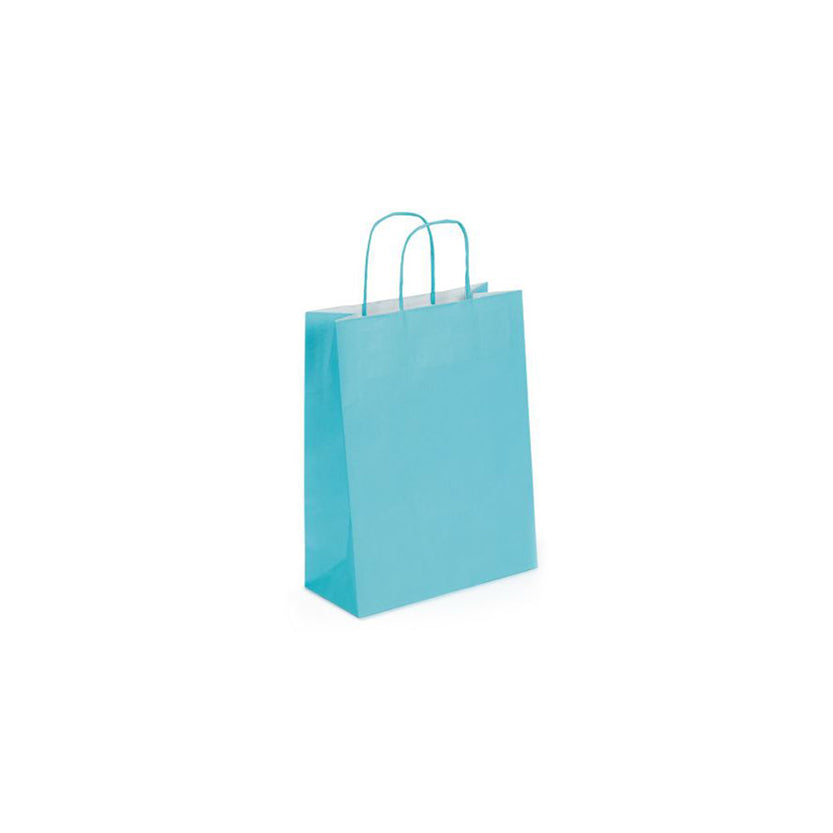 25 pz Shopper in carta colore azzurro da € 0,39 Cad + Iva