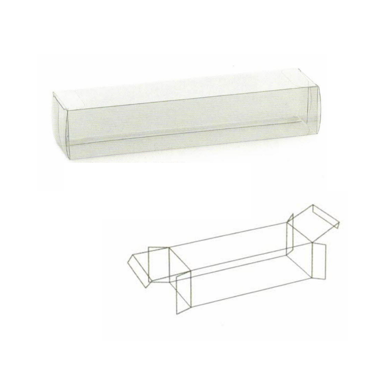 Tubo di plastica trasparente rettangolare e suo disegno 