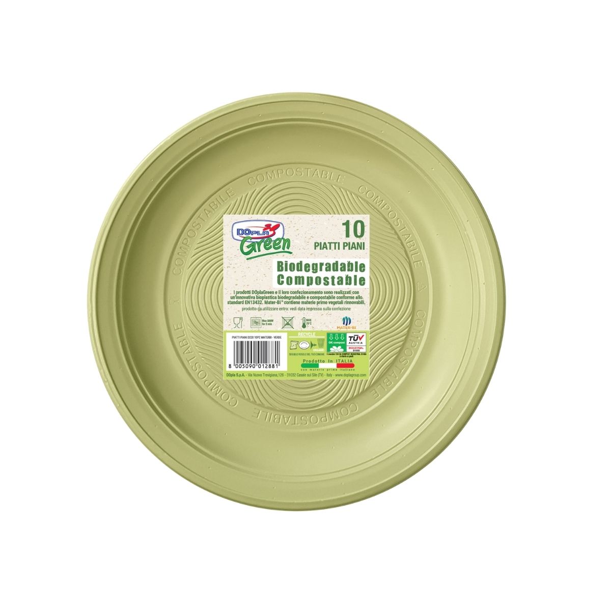 Piatto biodegradabile verde 