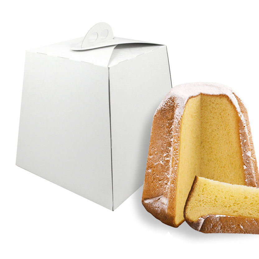 Scatola porta pandoro bianca e pandoro 
