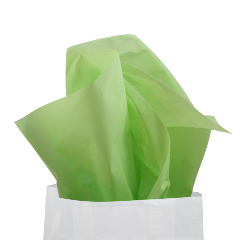 Carta velina verde che esce da un sacchetto bianco 