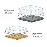Disegno di porta torta quadrato con coperchio trasparente, uno base avana ed uno base nera