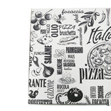 Dettaglio scatola pizza bianca con scritte nere