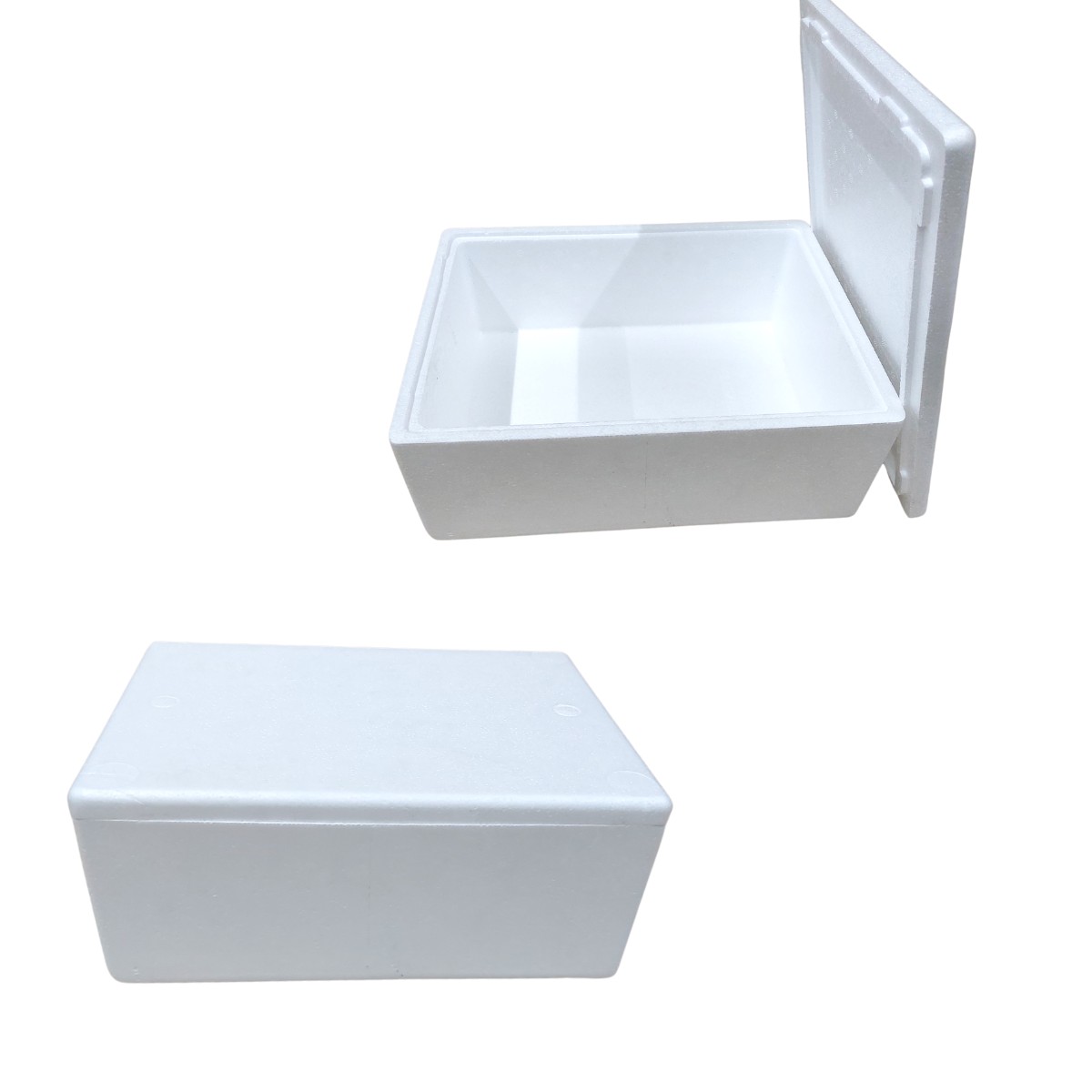 Scatola termica in polistirolo mostrata aperta e chiusa 