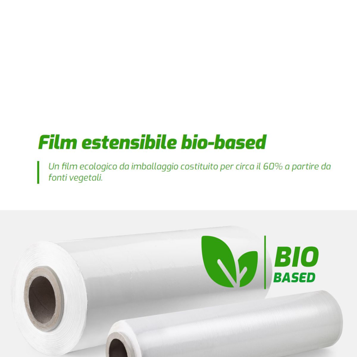 Film ecologico, scritta descrittiva e due rotoli 