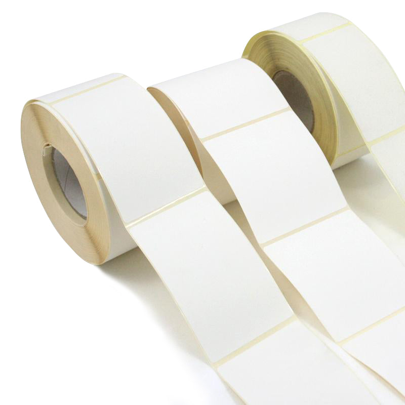 Rotoli di etichette bianche rettangolari adesive