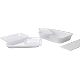 Diversi vassoi bianchi  di polistirolo, diverse forme e misure