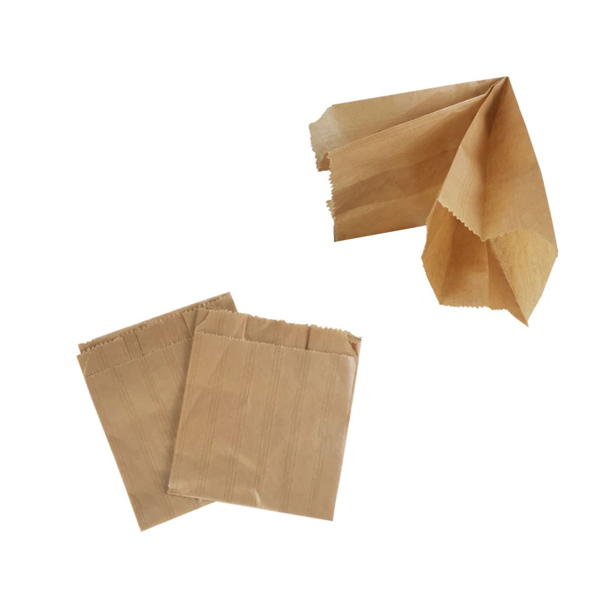 sacchettino di carta per castagne, color avana, due tasche, mostrato steso ed aperto