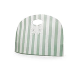 Shopper per confezioni con manico a fagiolo in tessuto tnt, bianca con righe verticali verdi