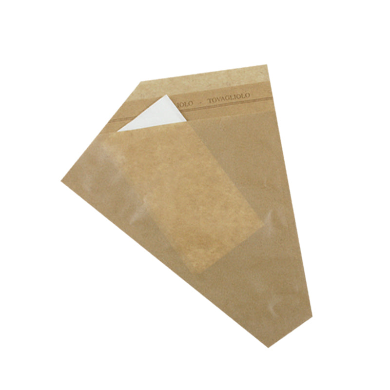 Busta triangolare color avana con tovagliolo di carta