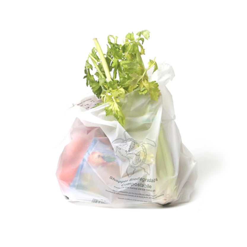 Shopper biodegradabile piena di spesa