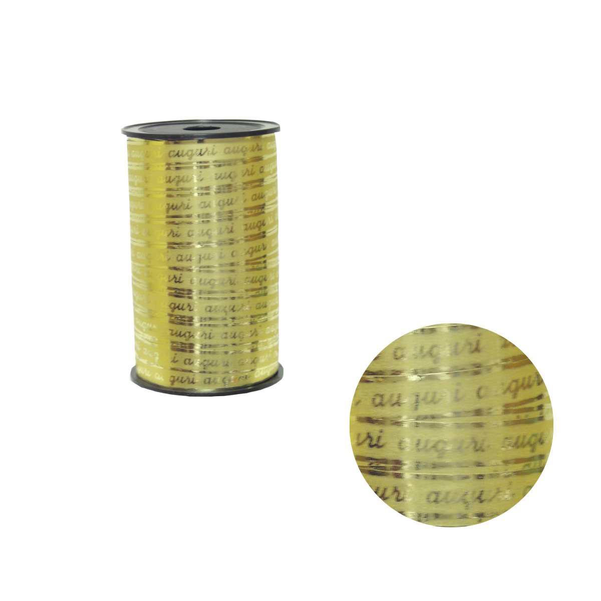 Bobina di nastro giallo con scritta auguri 