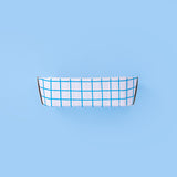 Lato di vaschetta di cartone con reticolo blu