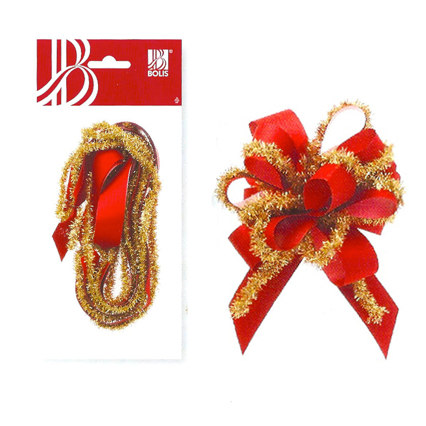 Coccarda rossa e dorata, aperta e nella confezione