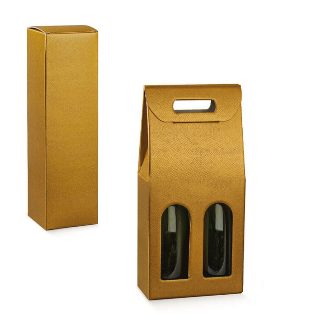 Scatola di cartone color oro per vino, da una bottiglia e da due