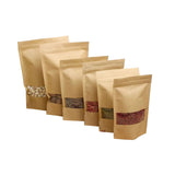 Sacchetti color avana con zip e finestra, pieni, 6 diverse misure 