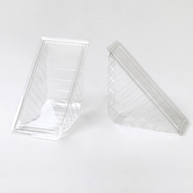 Confezione per tramezzino, trasparente, vuota, mostrata da due diverse prospettive