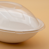 Ciotola cibo da asporto, base ovale di cartoncino e coperchio trasparente a cupola