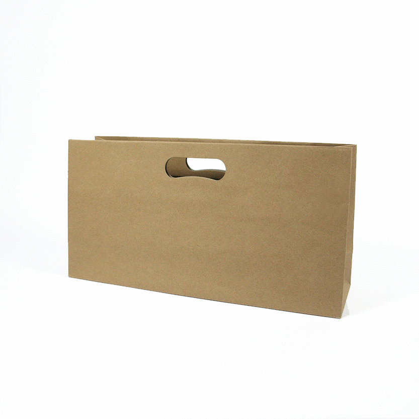 Shopper rettangolare di carta color avana manico a fagiolo 