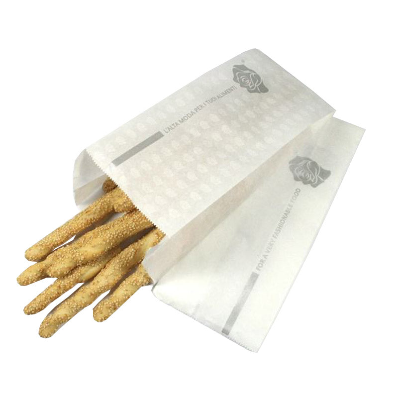 Buste di carta una vuota ed una piena di grissini, bianche 