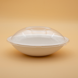 Ciotola cibo da asporto, base ovale di cartoncino e coperchio trasparente a cupola