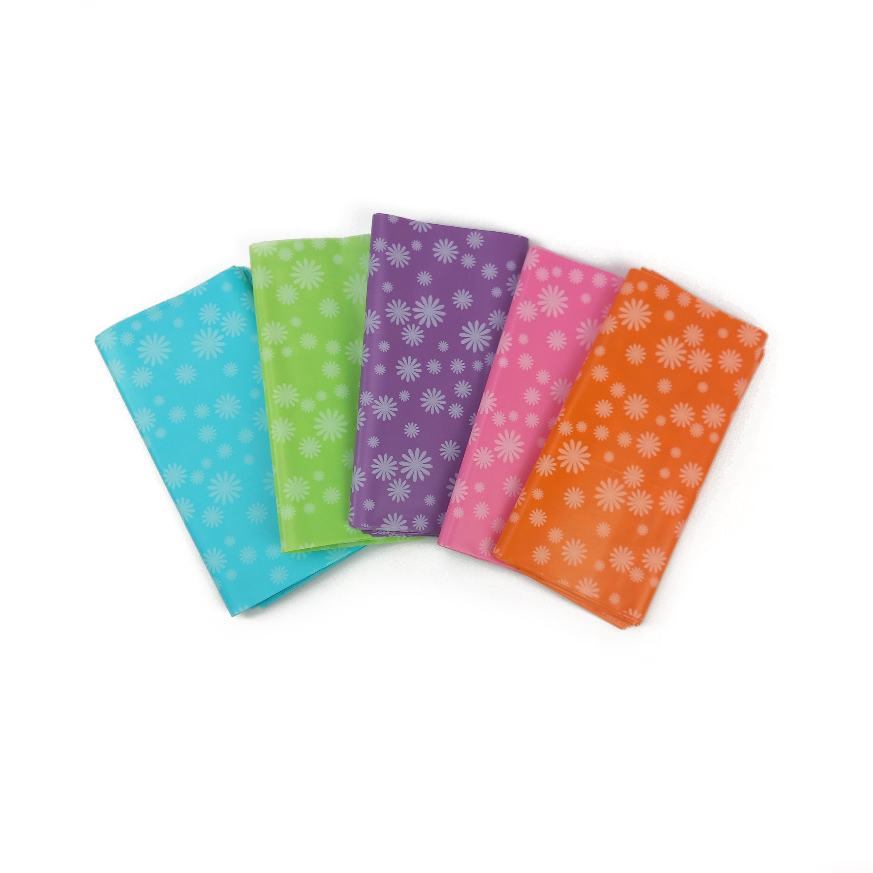 Buste regalo di plastica, colorate, ripiegate su loro stesse