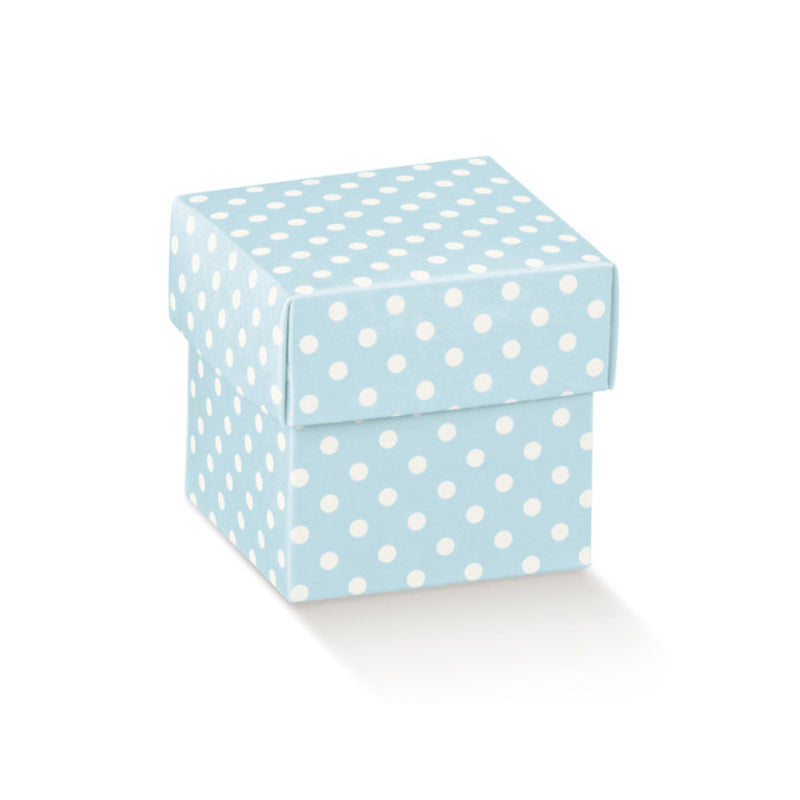 Scatola bomboniera azzurra con pois bianchi