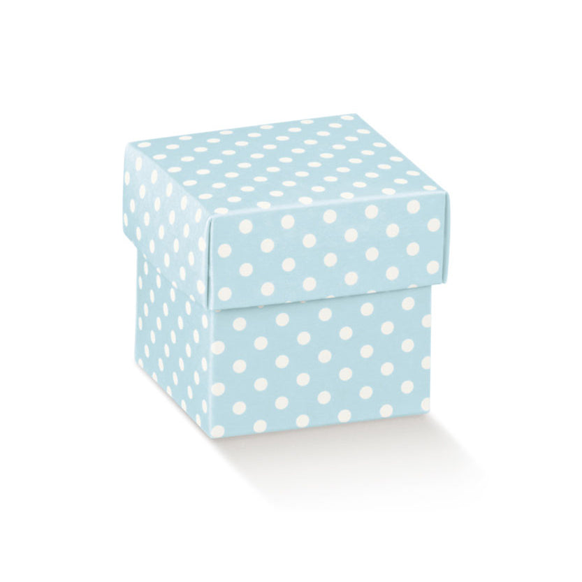 Scatola bomboniera azzurra con pois bianchi
