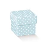 Scatola bomboniera azzurra con pois bianchi
