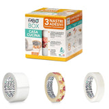 3 nastri adesivi mostrati singolarmente e loro confezione