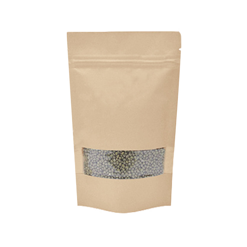 Busta di carta con finestra e zip piena di semi 