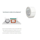 Rotolo di etichette scrivibili impermeabili e disegno su come utilizzarle 