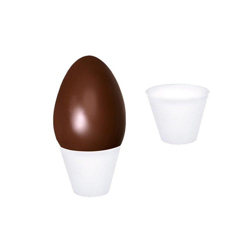 Base di plastica per uovo di Pasqua , mostrata vuota e con uovo dentro 