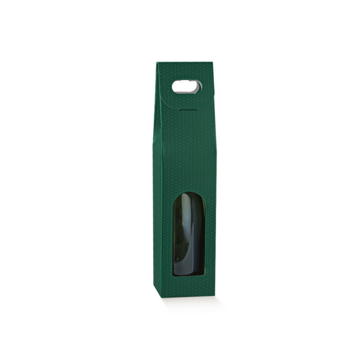 Porta bottiglia verde di cartone con finestra 