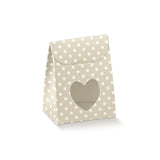 Scatolina porta confetti con finestra a cuore, pois bianchi 